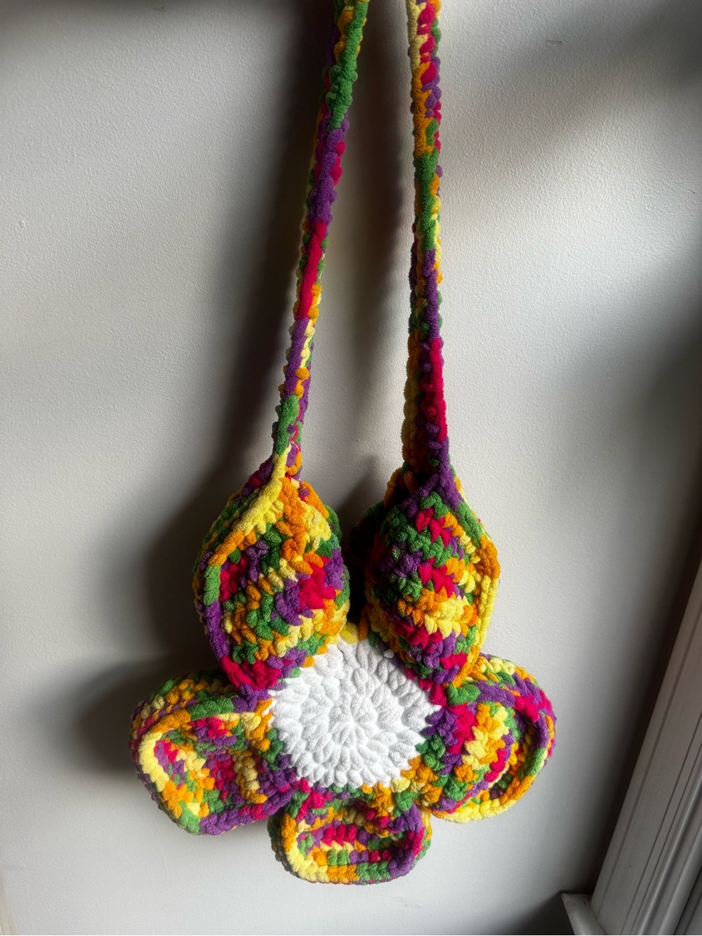 Handmade Multicolor Flower Crochet Shoulder Bag - Unbranded